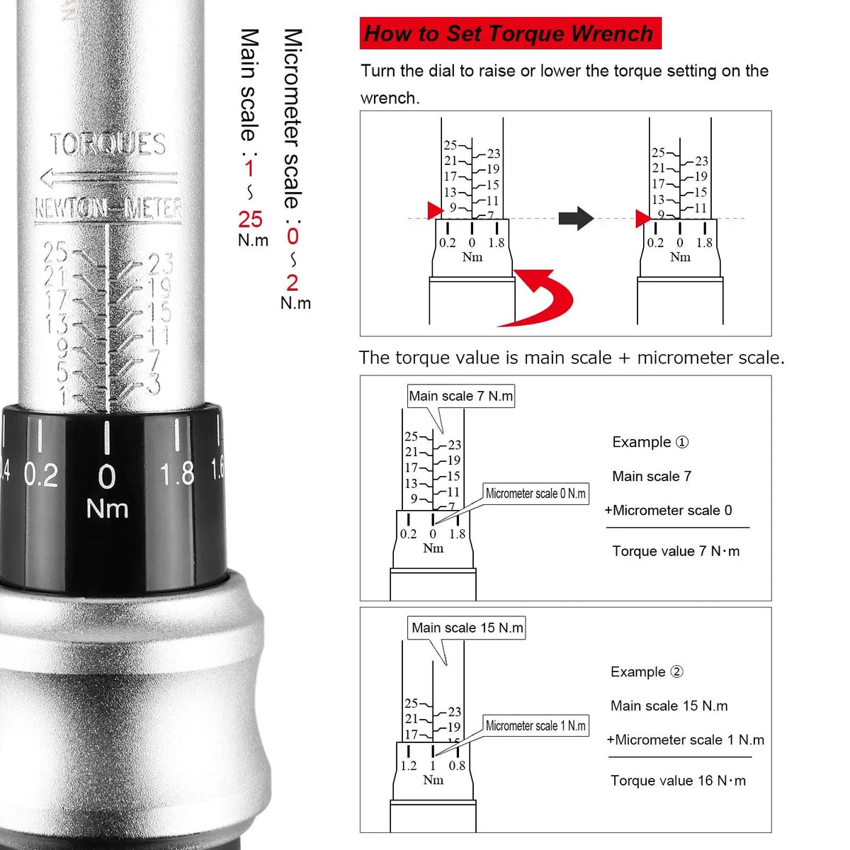 1/4" Drive Click Torque Wrench Set 1-25 Nm Bicycle Tool Kit H3014