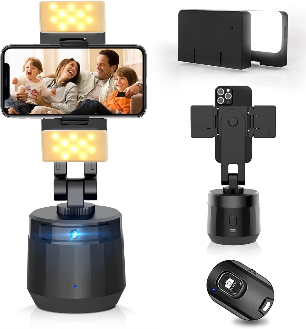 Smart Auto Face Tracking Phone Holder with Remote, 360 Rotation Tripod with Fill Light, Pack of 2 U7361