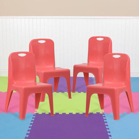 4 Pack Red Plastic Stackable School Chair with Carrying Handle, 11'' Seat Height N301489