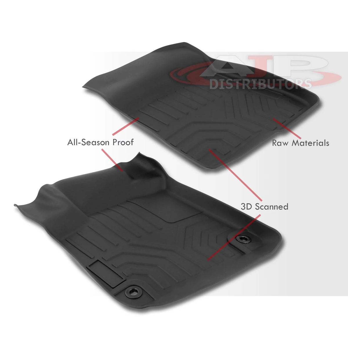 3-Piece All Weather Rubber Floor Mats Liner Black Front & Rear D9155