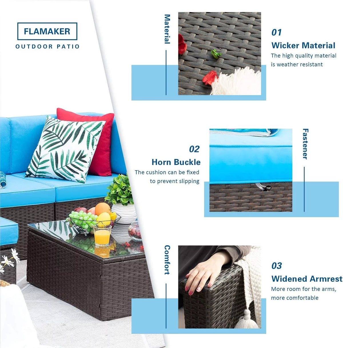 6 Pieces Patio Furniture Set with Cushion and Table E197