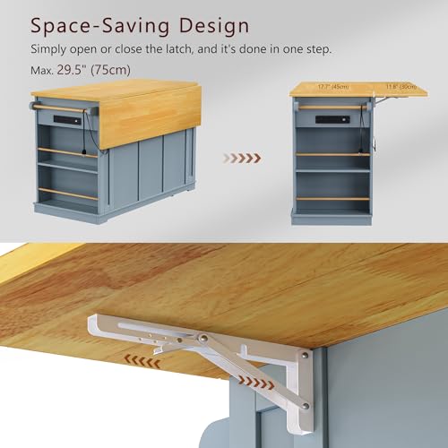 53" Rolling Kitchen Island Set with Power Outlet and Drop Leaf U500