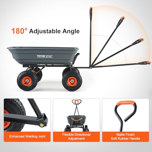 Gray 4 Cu.Ft. 600lbs Poly Garden Cart Dump Wagon with Steel Frame O96422