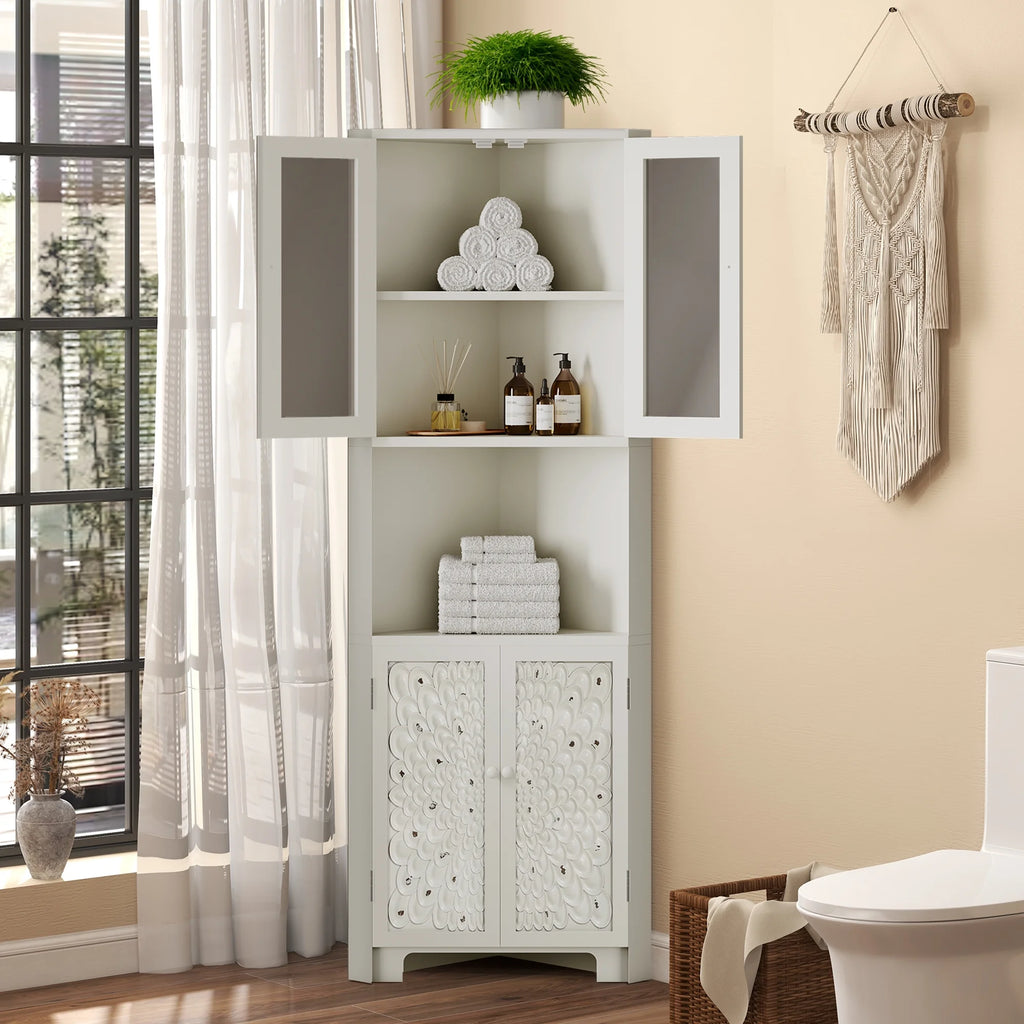 White 4 Door Tall Corner Storage Cabinet E400764