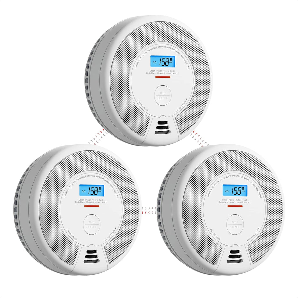 Wireless Interconnected Combination Smoke and Carbon Monoxide Detector with LCD Display, 10-Year Battery, Pack of 3 L289047