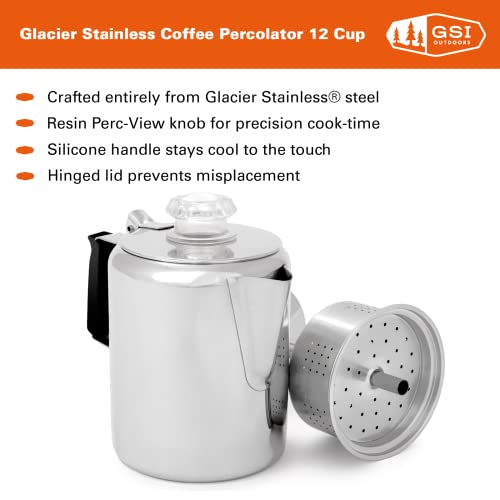 Glacier Stainless Steel Percolator Coffee Pot with Silicone Handle L39862