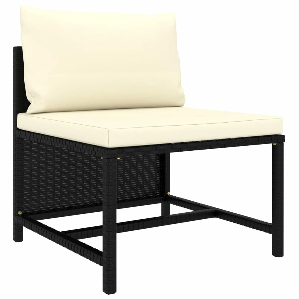 3 Piece Black Poly Rattan Garden Sofa Set with White Cushions and Footrest K1525