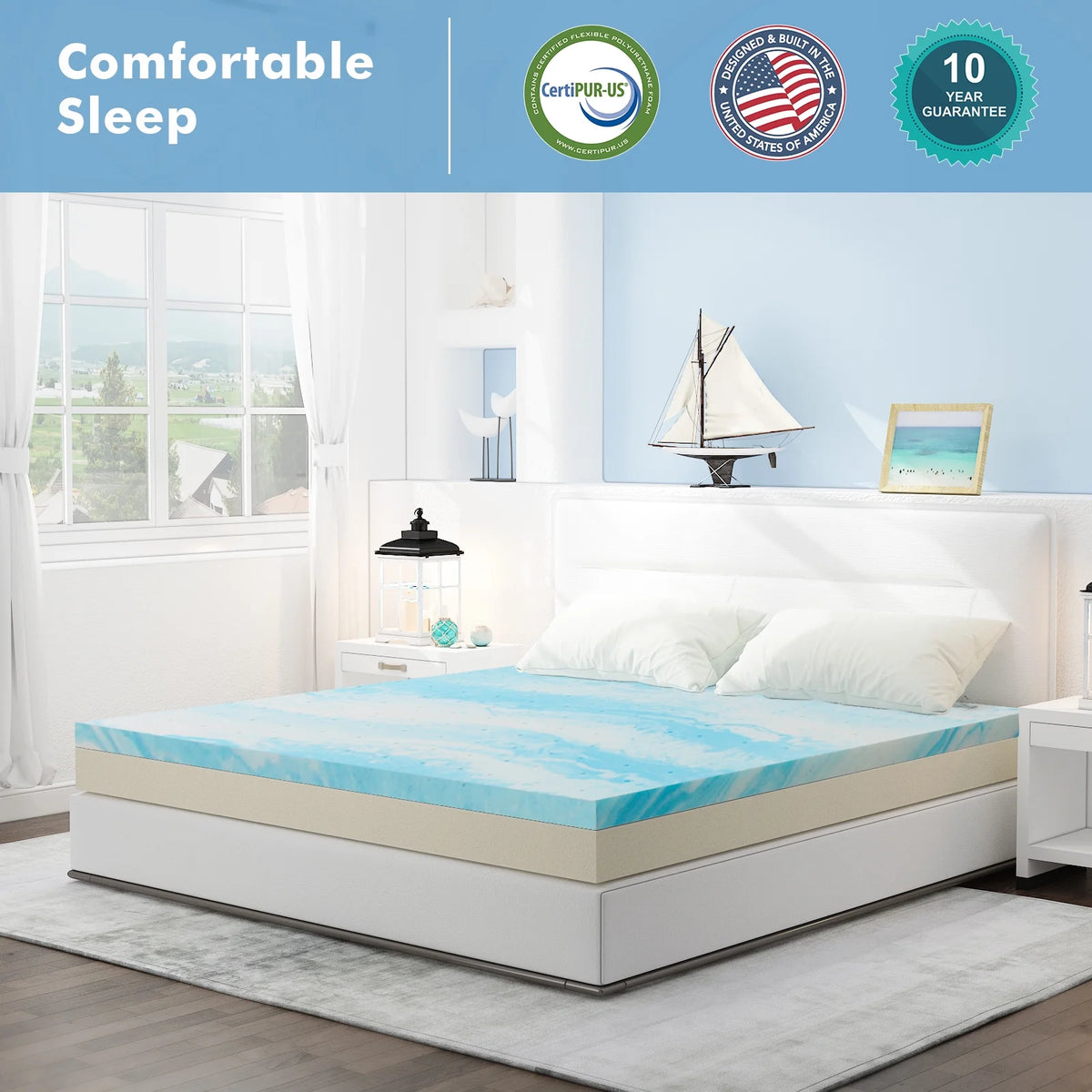 2 Inch Twin Size Cool Gel Memory Foam Mattress Topper K831