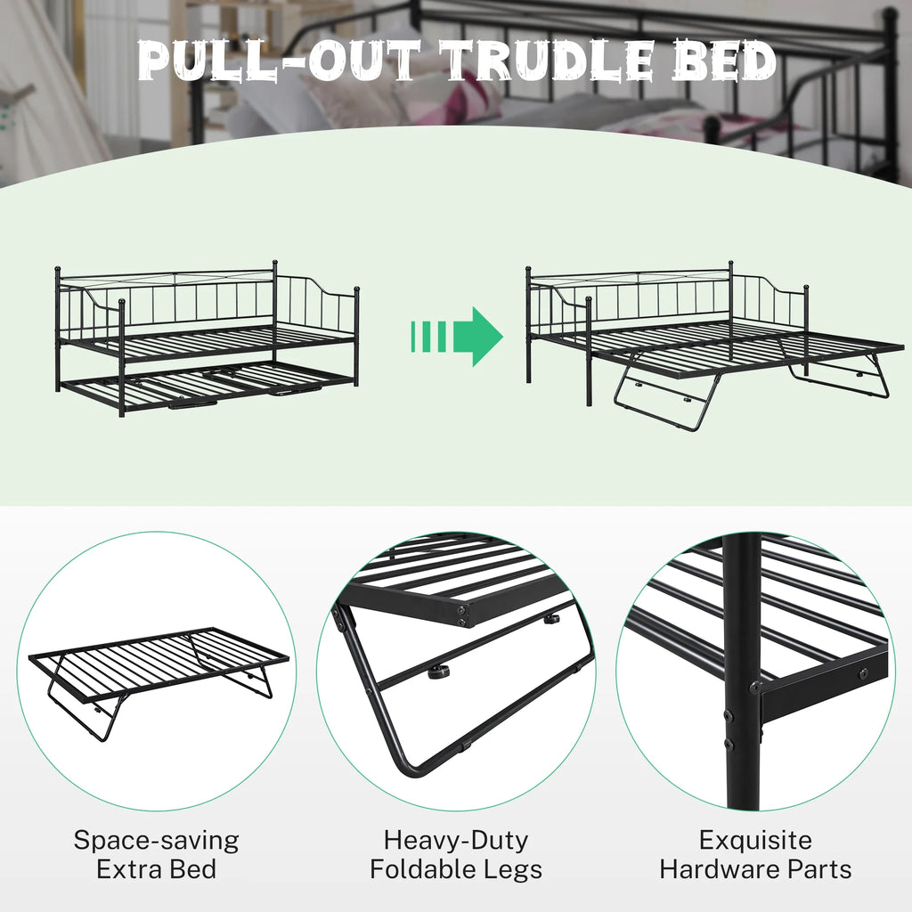 Black Twin Size Metal Daybed with Trundle J351377