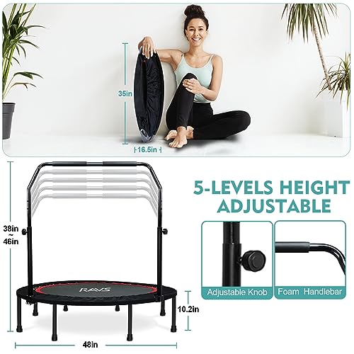 40"/48" Foldable Mini Trampoline with Adjustable Handle Resistance Bands S39551
