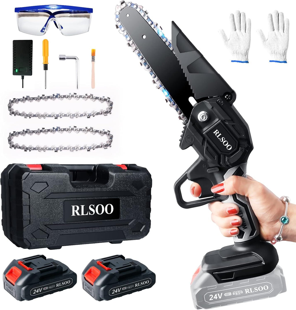 6 Inch 24V Cordless Mini Chainsaw with 2 Batteries and 2 Chains A5902