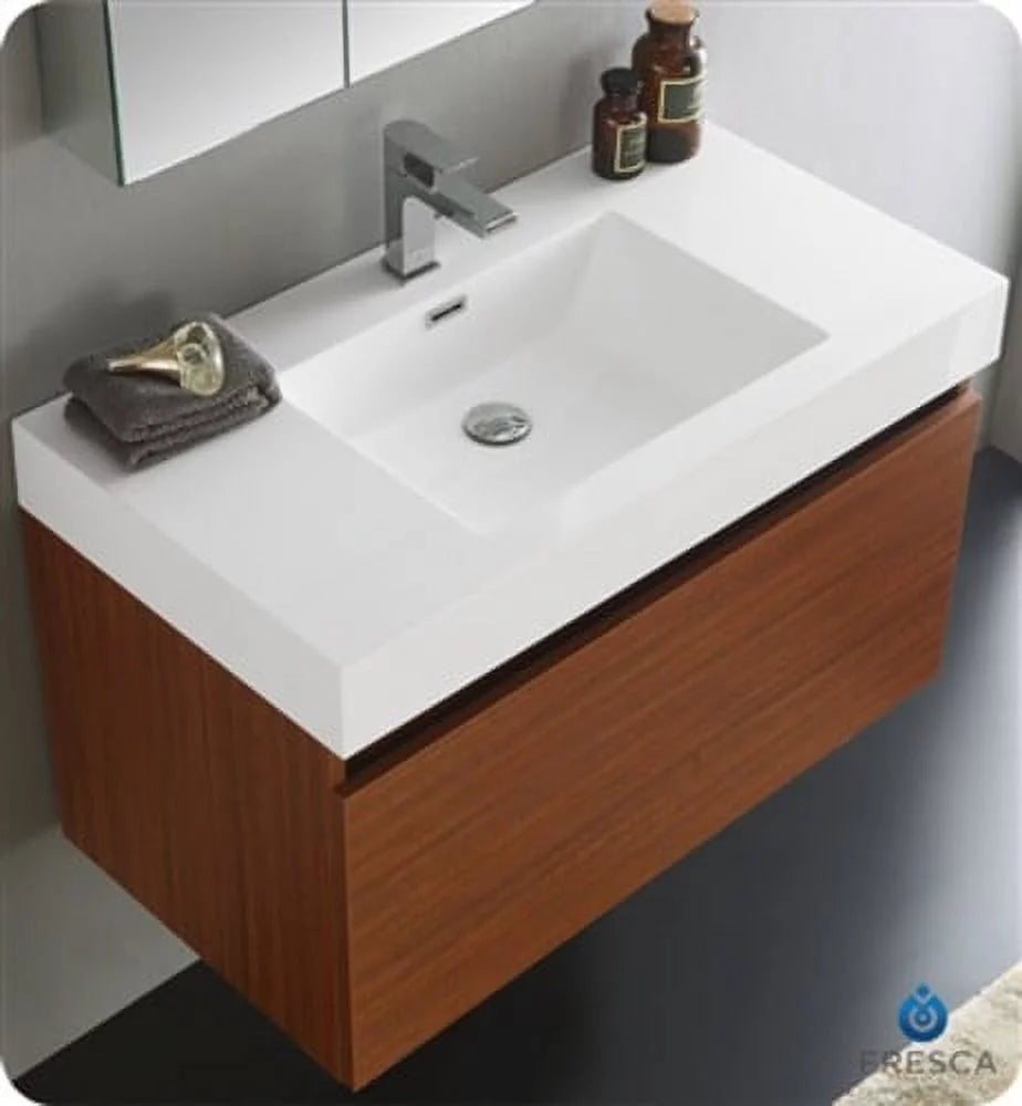 36" Teak Wall Hung Bathroom Vanity & Medicine Cabinet N855950