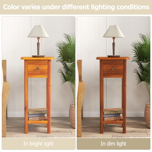 White Narrow End Table with Drawer & Shelf K241