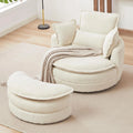 Beige Corduroy Tufted Swivel Accent Chair with Ottoman G2864