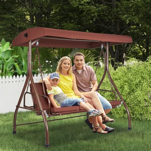3-Seat Converting Canopy Patio Swing Chair with Cushion G74651