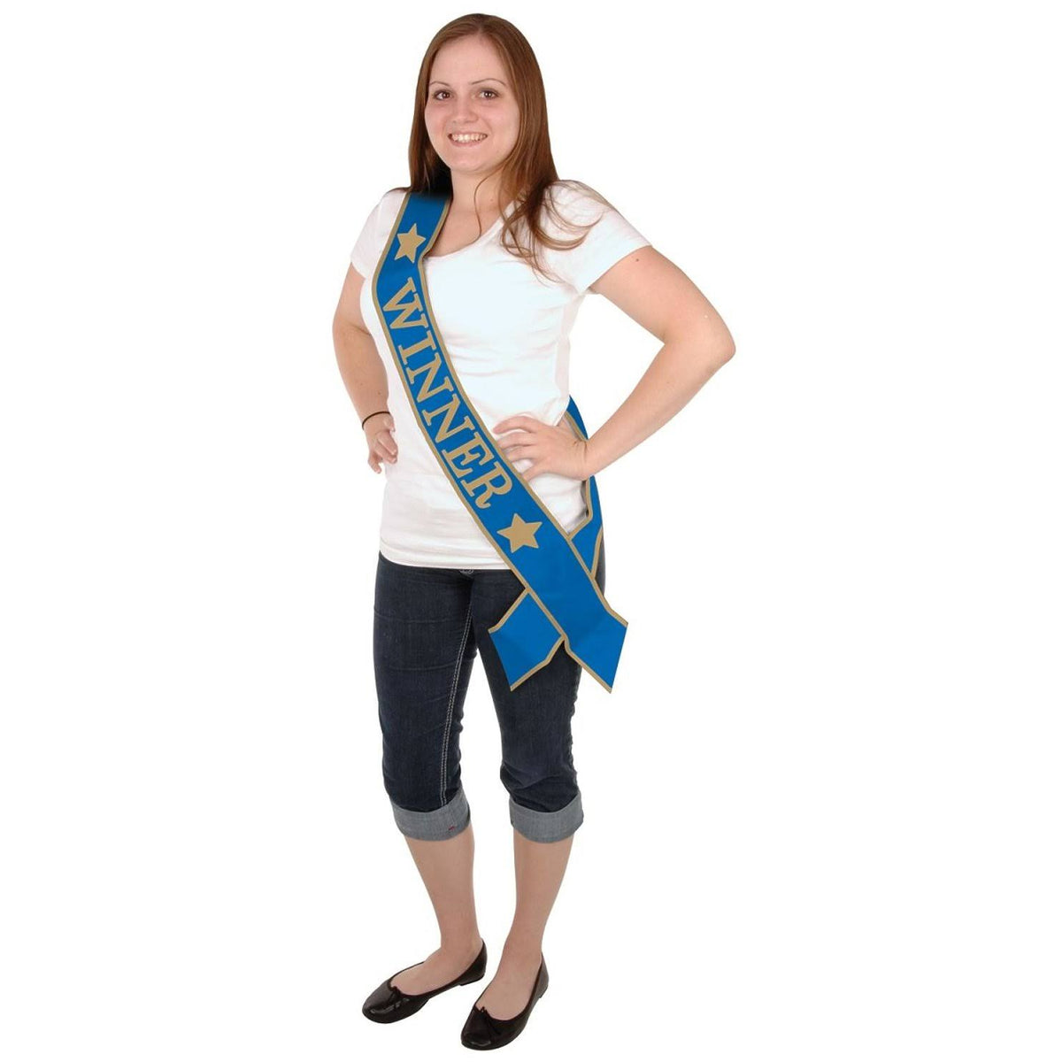 6 Pc Blue and Gold Satin Sash H53910