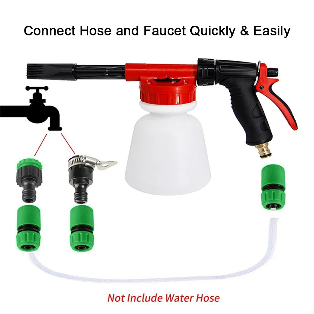 Car Wash Foam Sprayer Nozzle Kit with 1 Liter Bottle Universal Connectors D196