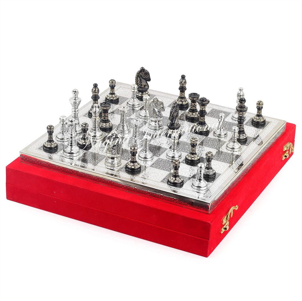Solid Brass Black Chess Set with Red Velvet Storage Case E75503