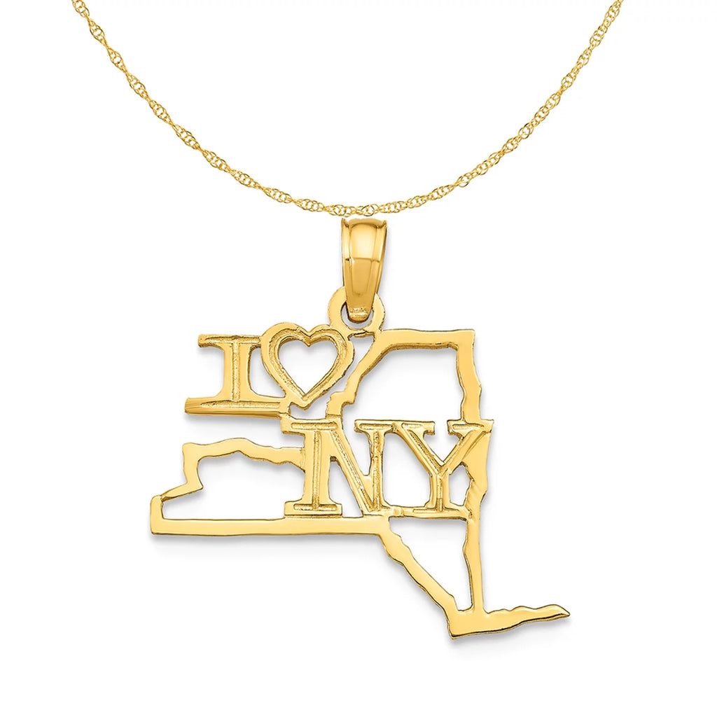 14K Yellow Gold New York State Pendant Charm Necklace 16'' U389