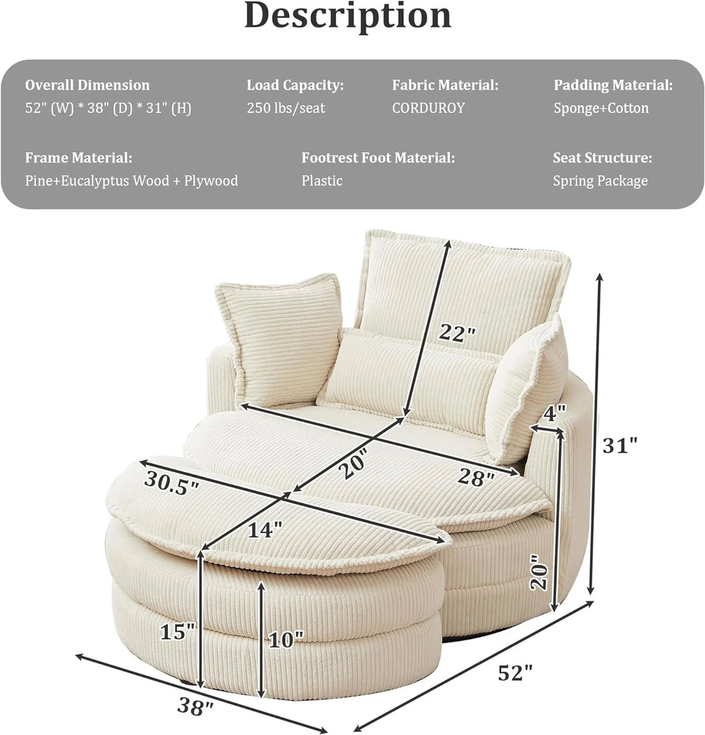 Beige Corduroy Tufted Swivel Accent Chair with Ottoman G2864