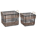 Black Bamboo and Antique Gold Metal Basket with Handles, Set of 2 Z8271