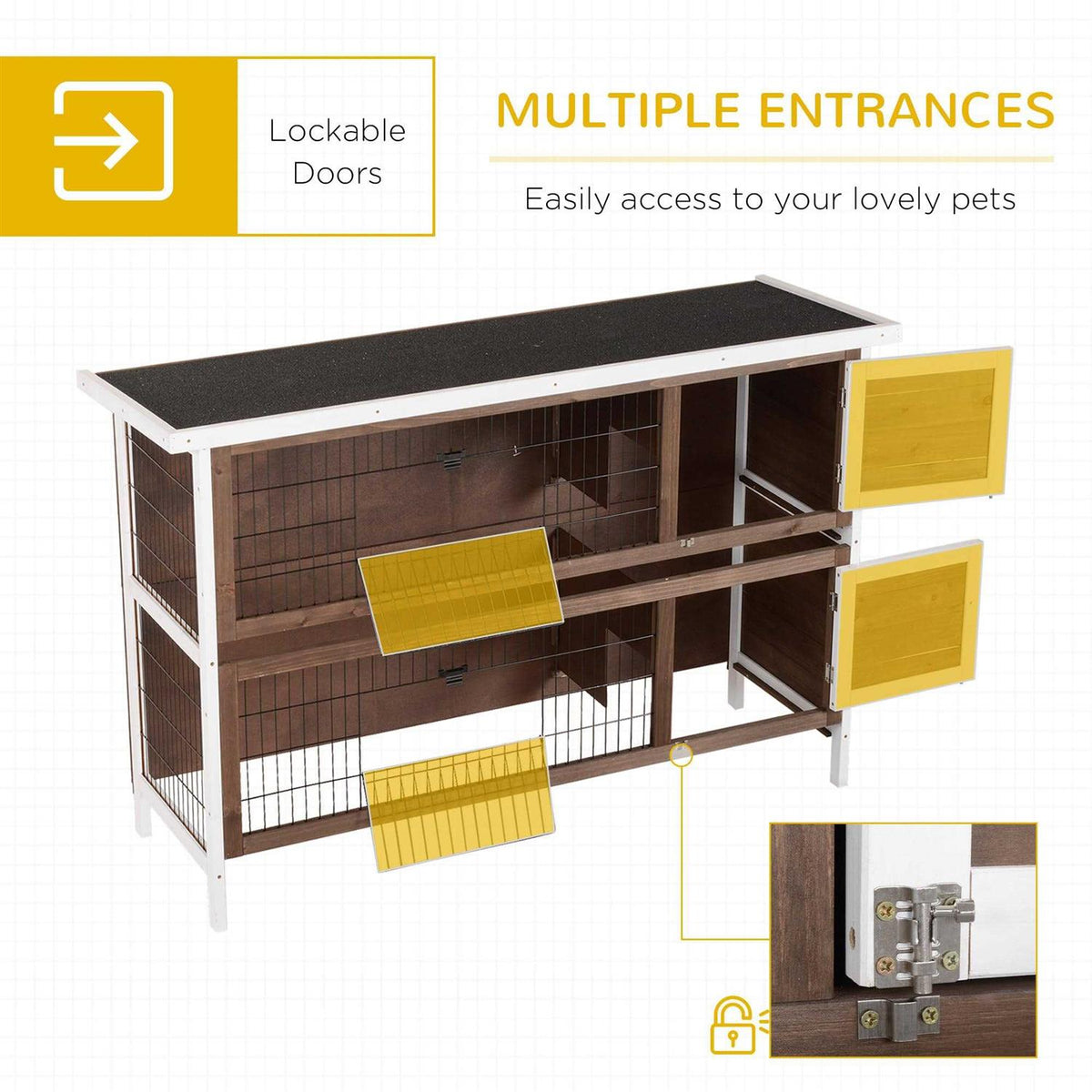 2-Story Wooden Rabbit Hutch with Lockable Doors T6457