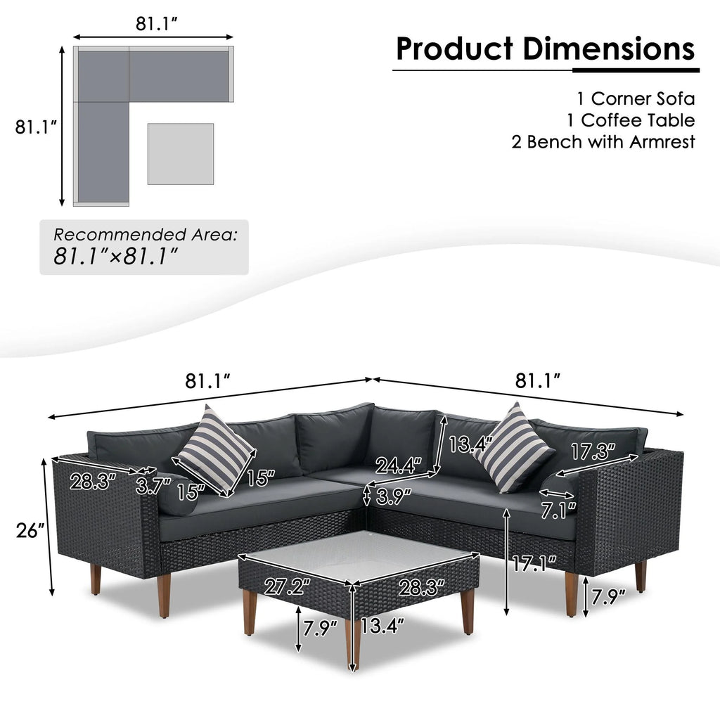 4 Pieces All-Weather Wicker Patio Sofa Set D273409