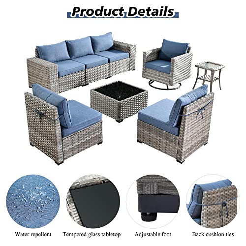 8 Piece Modern Wicker Sofa Set with Swivel Rocking Chair (Orange Red) Z847791