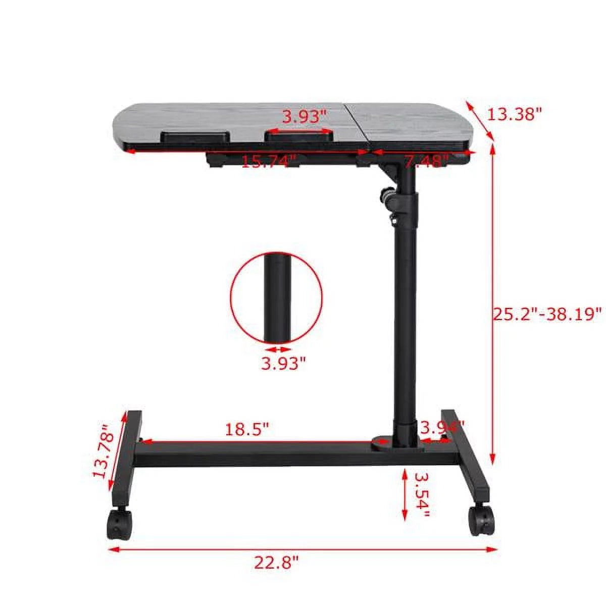 Portable Rolling Laptop Desk, Adjustable Height, Black B995