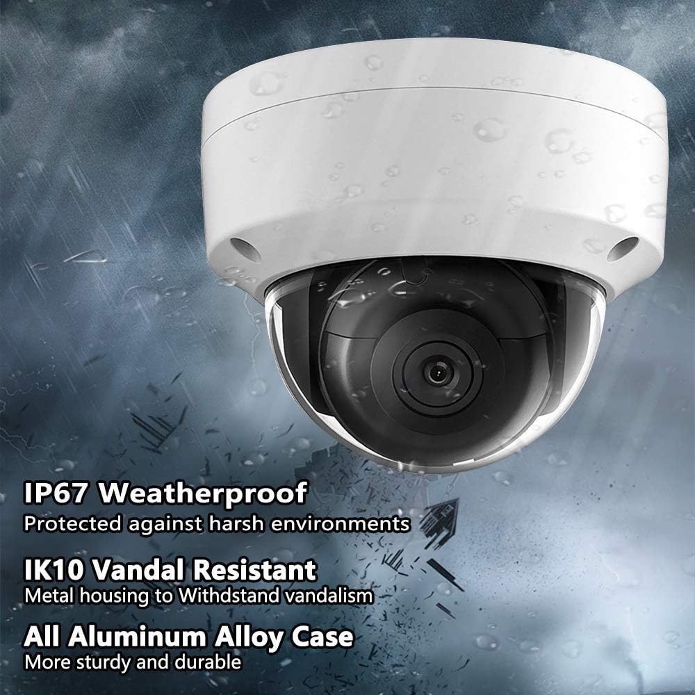4K PoE Security IP Camera Dome 8MP Onvif IR Night Vision Weatherproof WideAngle 2.8mm Lens T523332