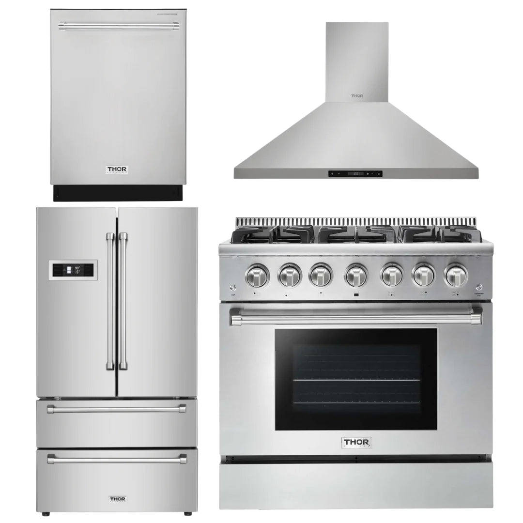 36 Gas Range, Range Hood, Refrigerator & Dishwasher Package V43114