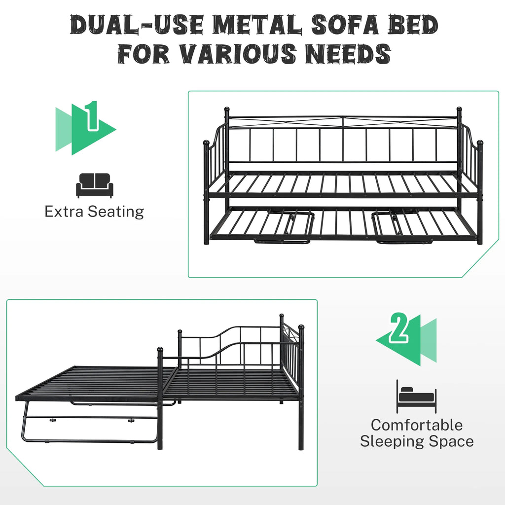 Black Twin Size Metal Daybed with Trundle J351377