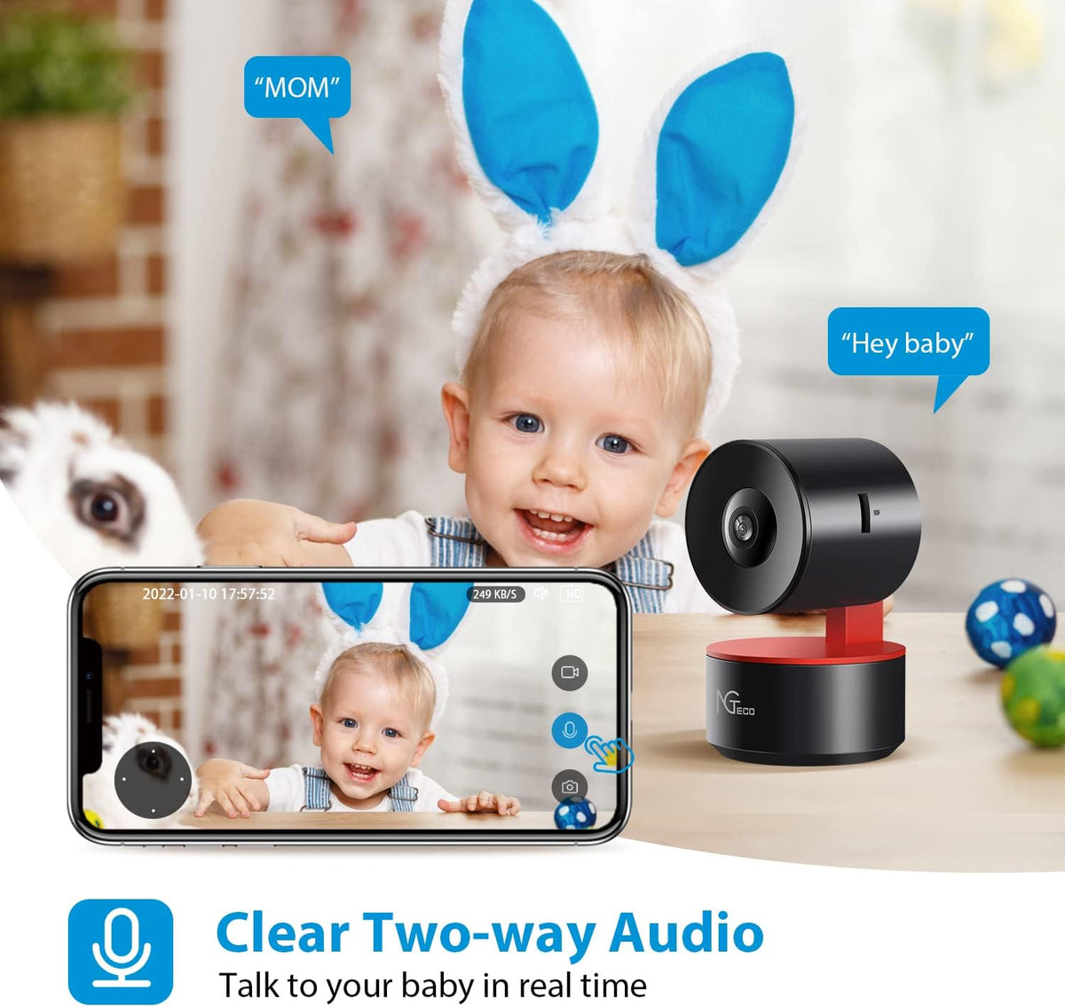 Indoor WiFi Security Camera 1080P Night Vision 2 Way Audio C53446