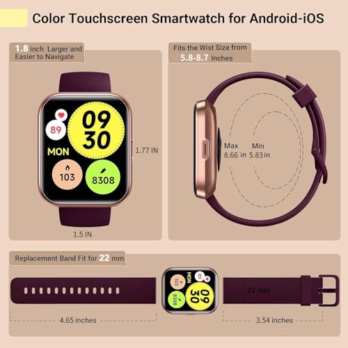 1.8'' Fitness Tracker Smart Watch Black Y65497