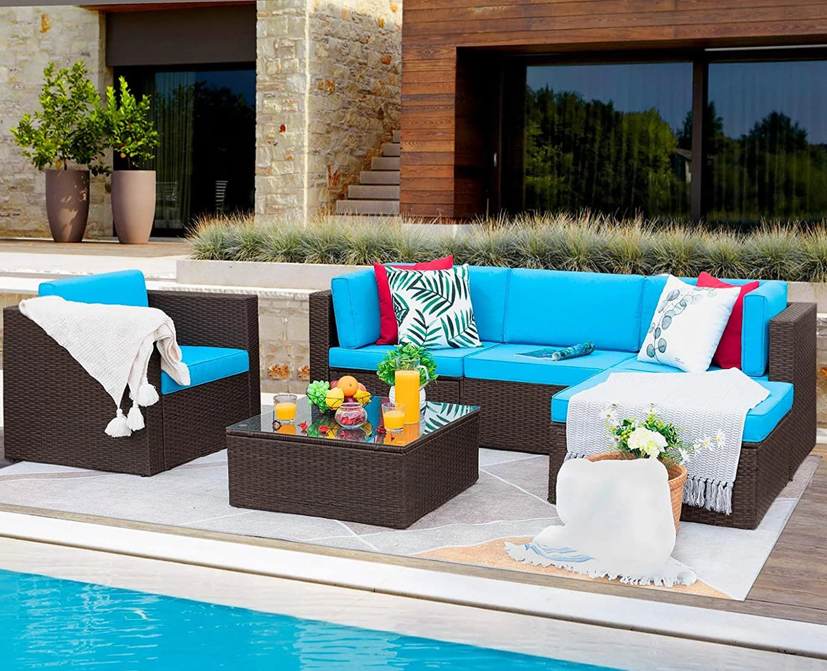 6 Pieces Patio Furniture Set with Cushion and Table E197