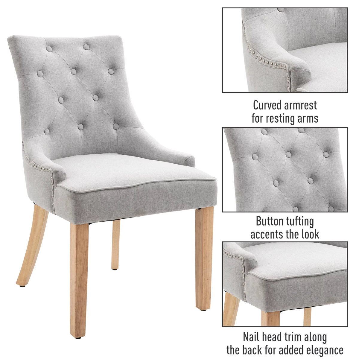 Light Grey Fabric Dining Chairs Set of 2 V170343