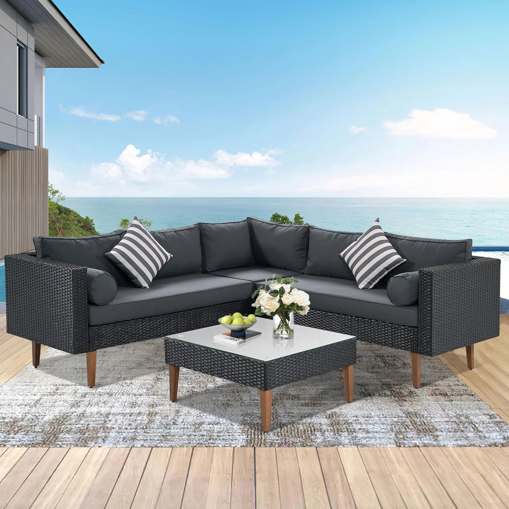 4 Pieces All-Weather Wicker Patio Sofa Set D273409