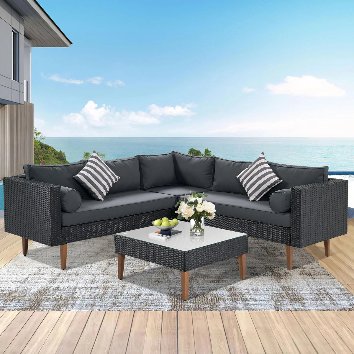4 Pieces All-Weather Wicker Patio Sofa Set D273409