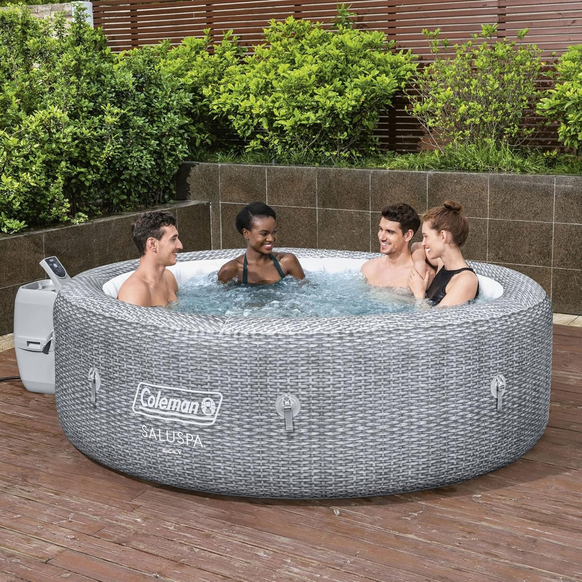 Gray Inflatable Round Hot Tub with Cover & 4 Non-Slip Pool Spa Seat X587