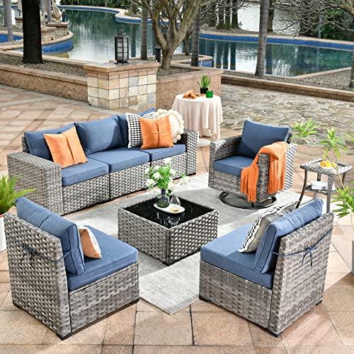 8 Piece Modern Wicker Sofa Set with Swivel Rocking Chair (Orange Red) Z847791