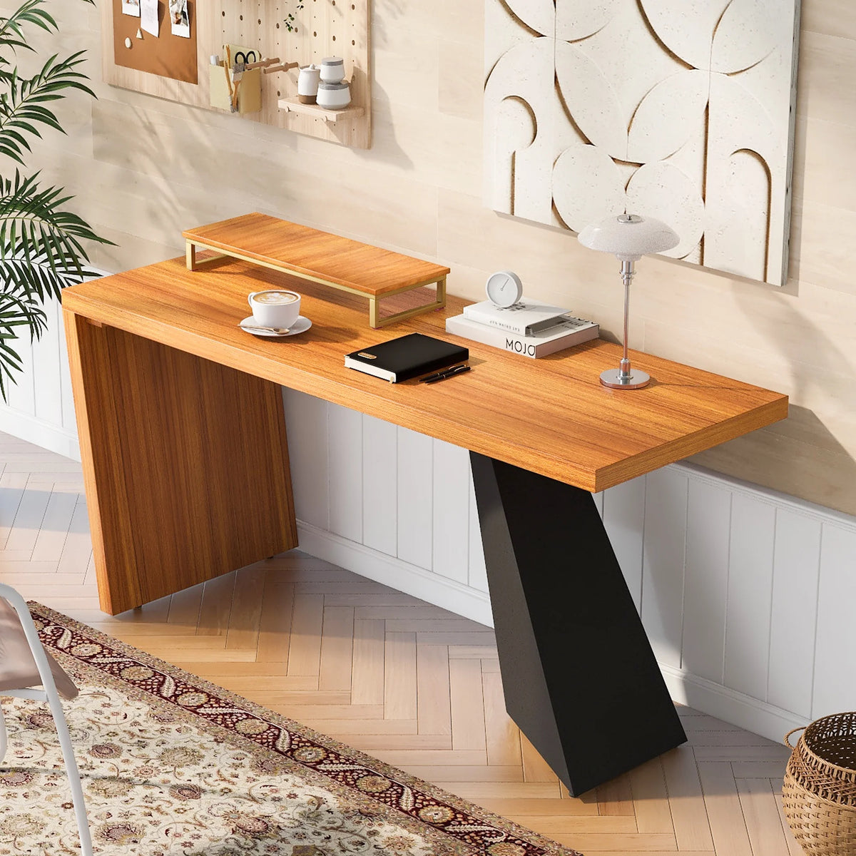63" Rustic Industrial Wooden Writing Desk with Monitor Stand H867306