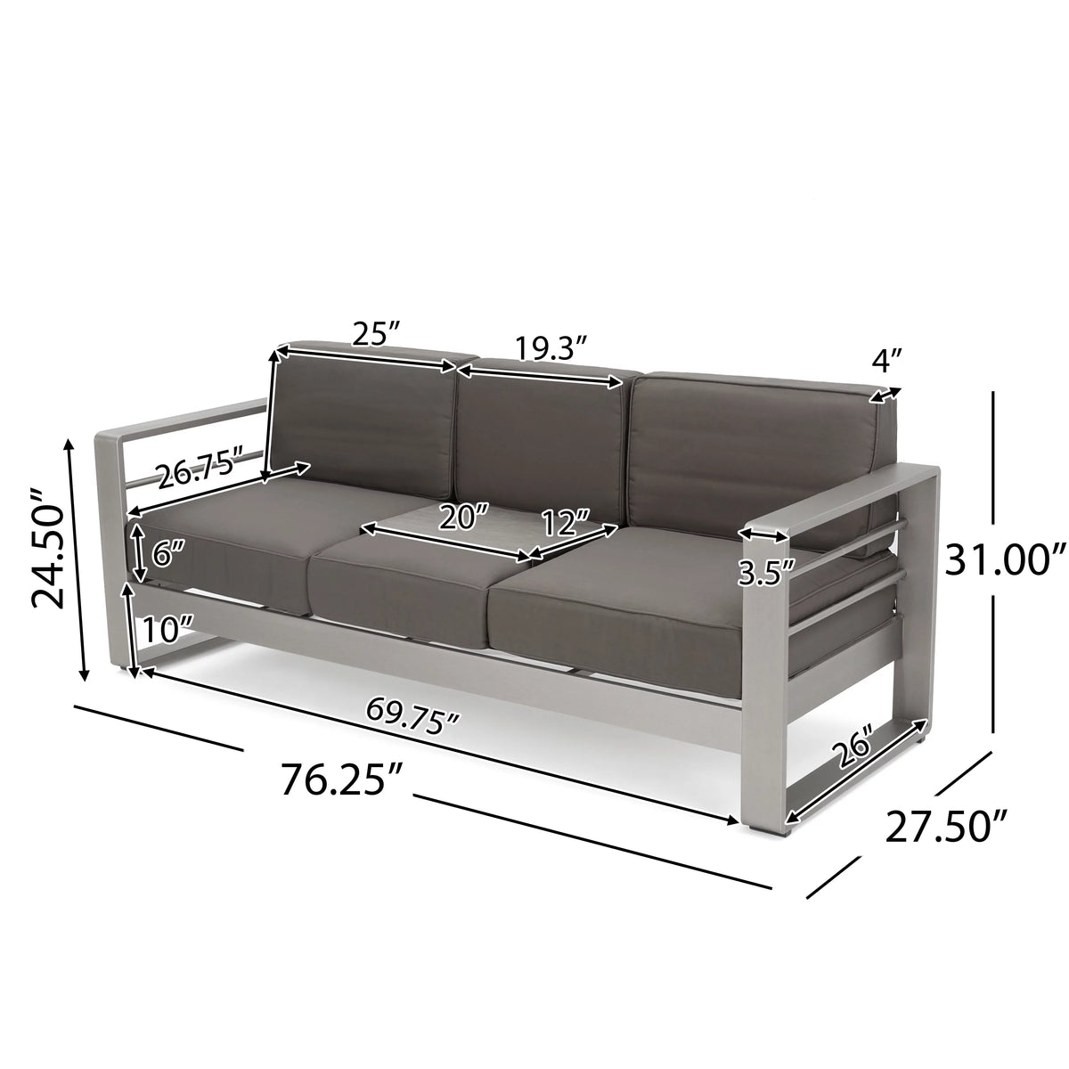 Light Gray and Gray 7 Seater Aluminum Chat Set with Fire Pit Q525787