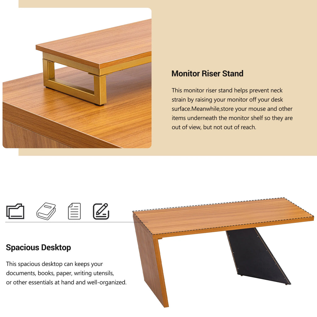 63" Rustic Industrial Wooden Writing Desk with Monitor Stand H867306