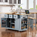 53" Rolling Kitchen Island Set with Power Outlet and Drop Leaf U500