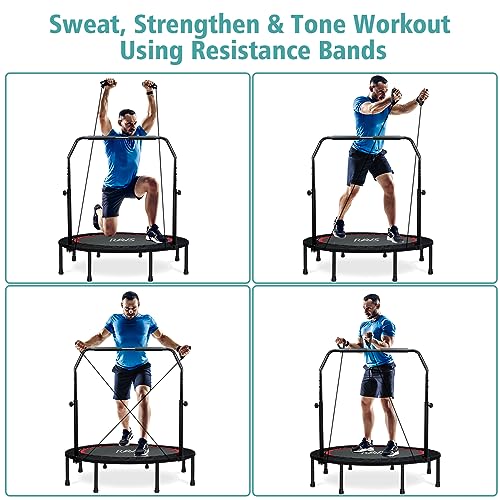 40"/48" Foldable Mini Trampoline with Adjustable Handle Resistance Bands S39551