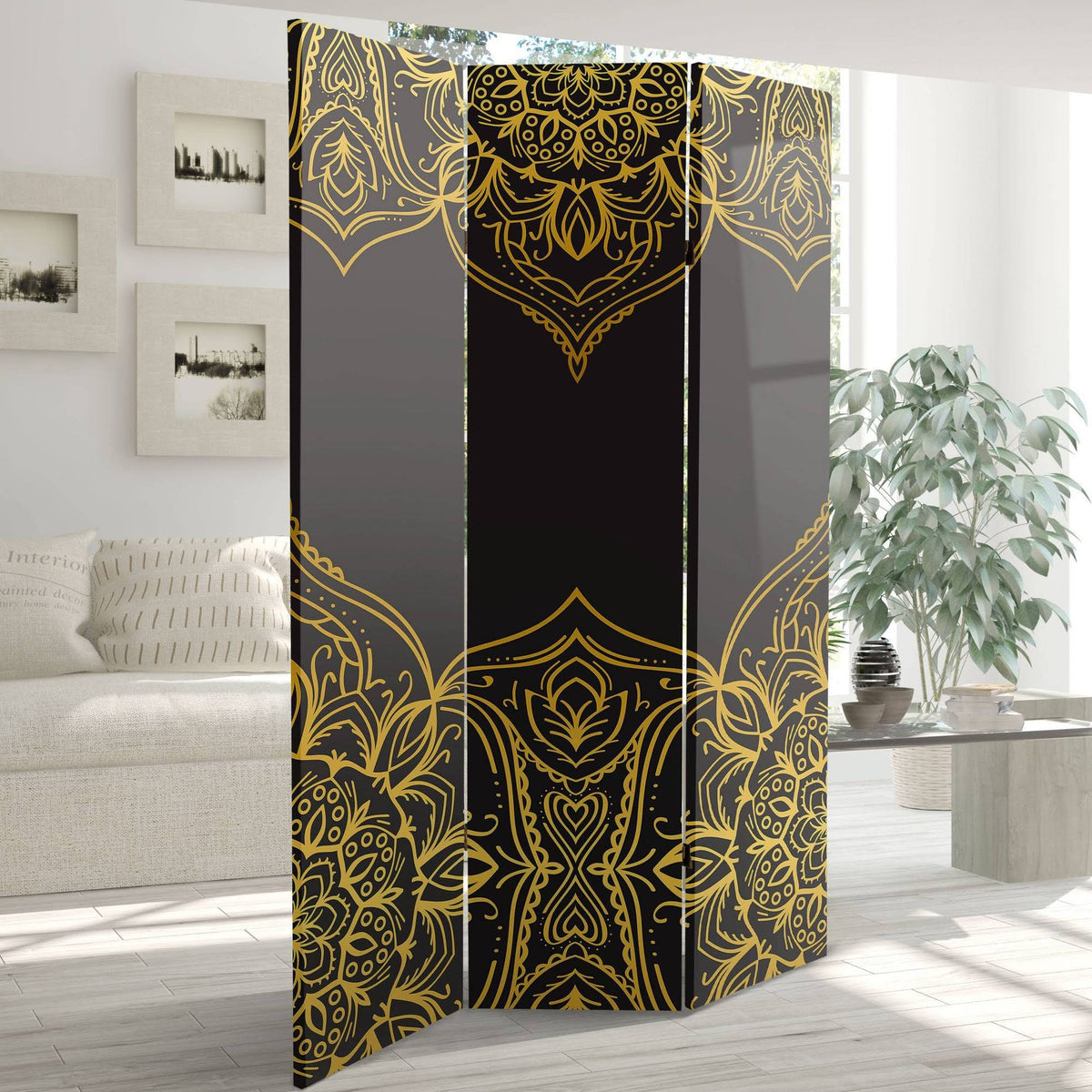 6 ft. Tall Double Sided Black Canvas Room Divider W85767