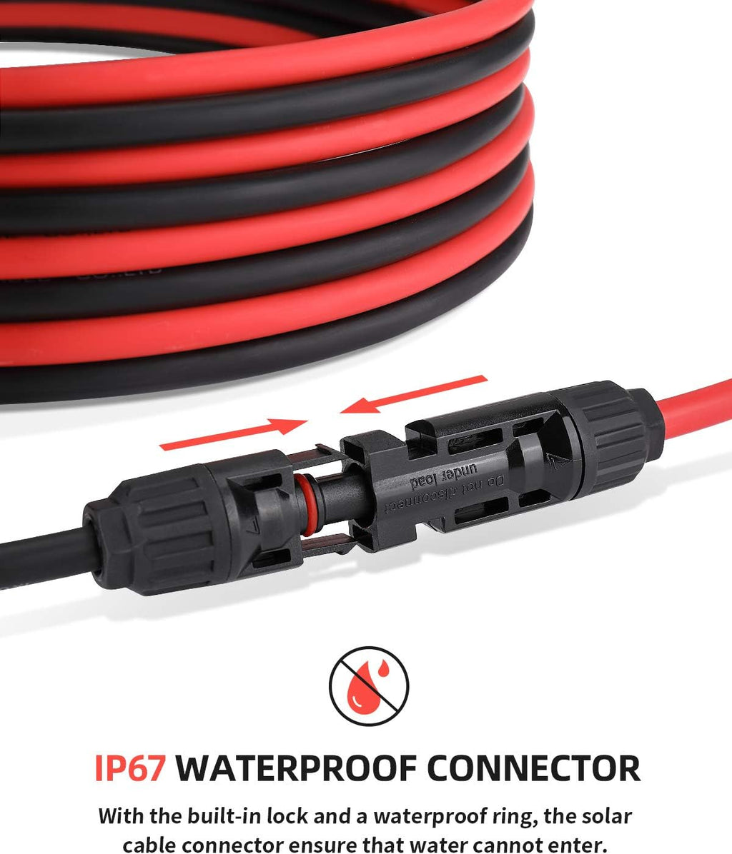 50 Feet 10AWG Solar Extension Cable with Female and Male Connector, Red and Black G41247