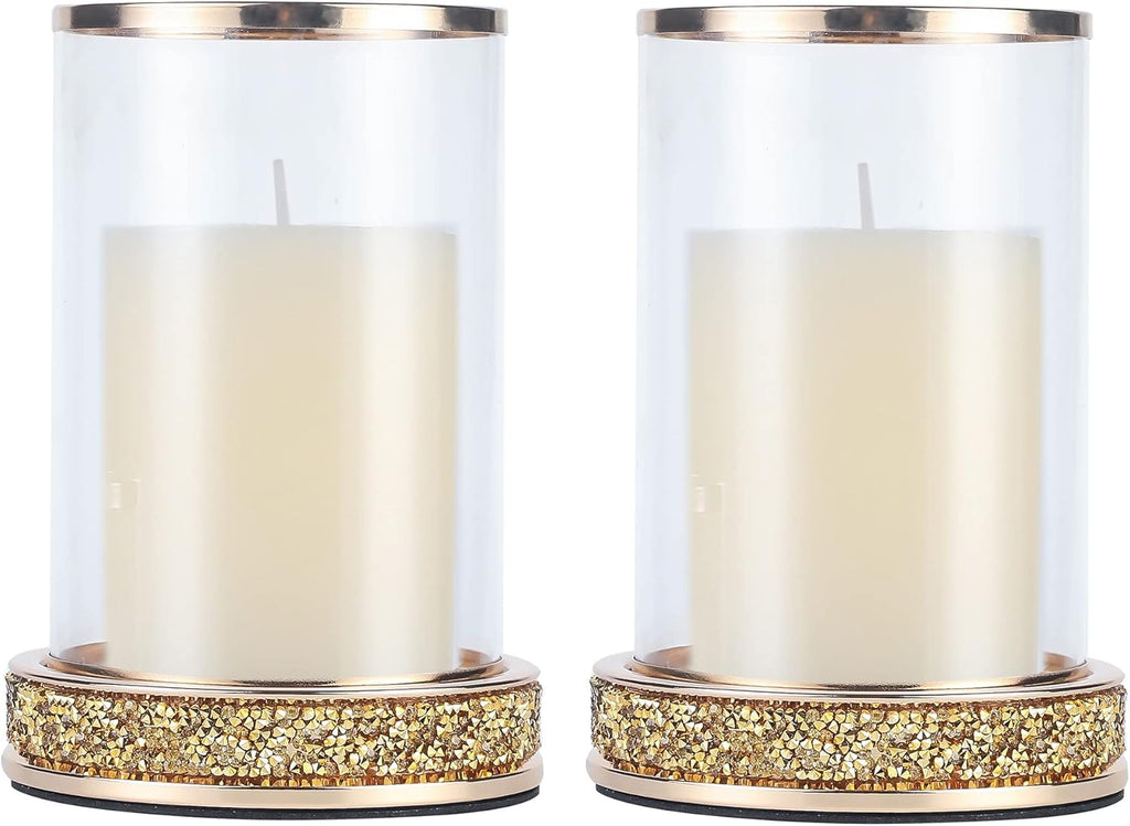 2 Pieces Silver Metal Candle Holder with Glass Hurricane Lid N774