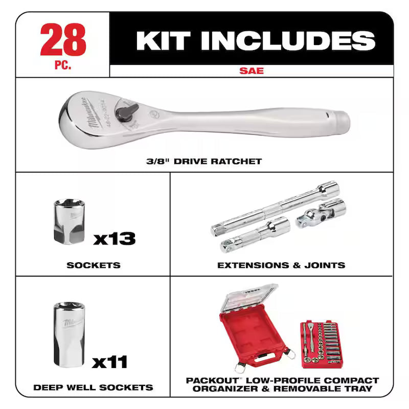 3/8 in. Drive SAE Ratchet and Socket Mechanics Tool Set (28-Piece) N80686