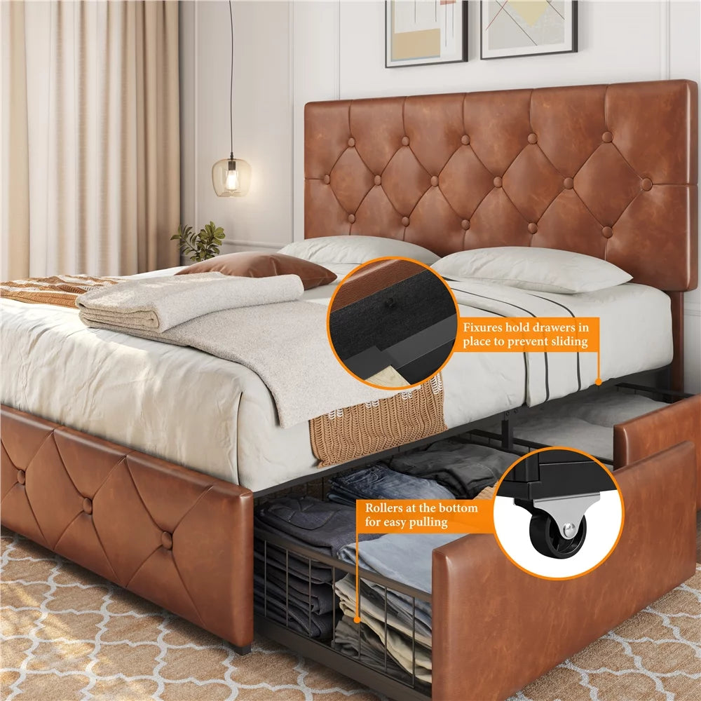 Black Queen Upholstered Platform Bed with Storage E882